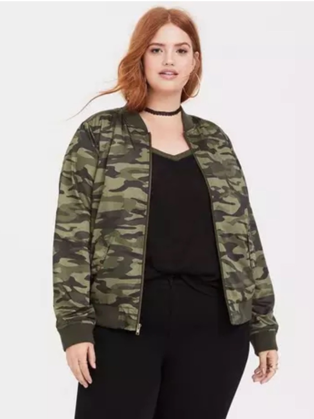Torrid Green Camo Bomber Jacket with Pink Lining